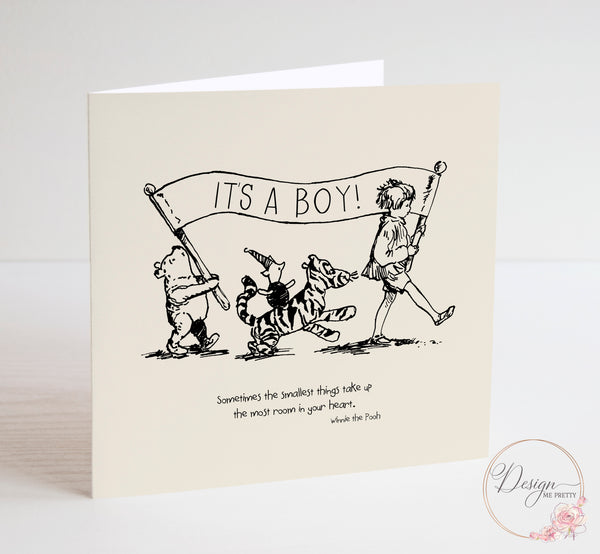 Winnie the Pooh Sentiment Card - New Baby Boy