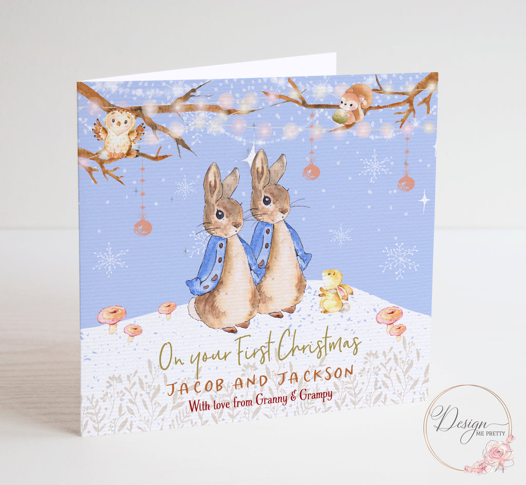 Peter Rabbit - Twins First Christmas Card - Twin Boys