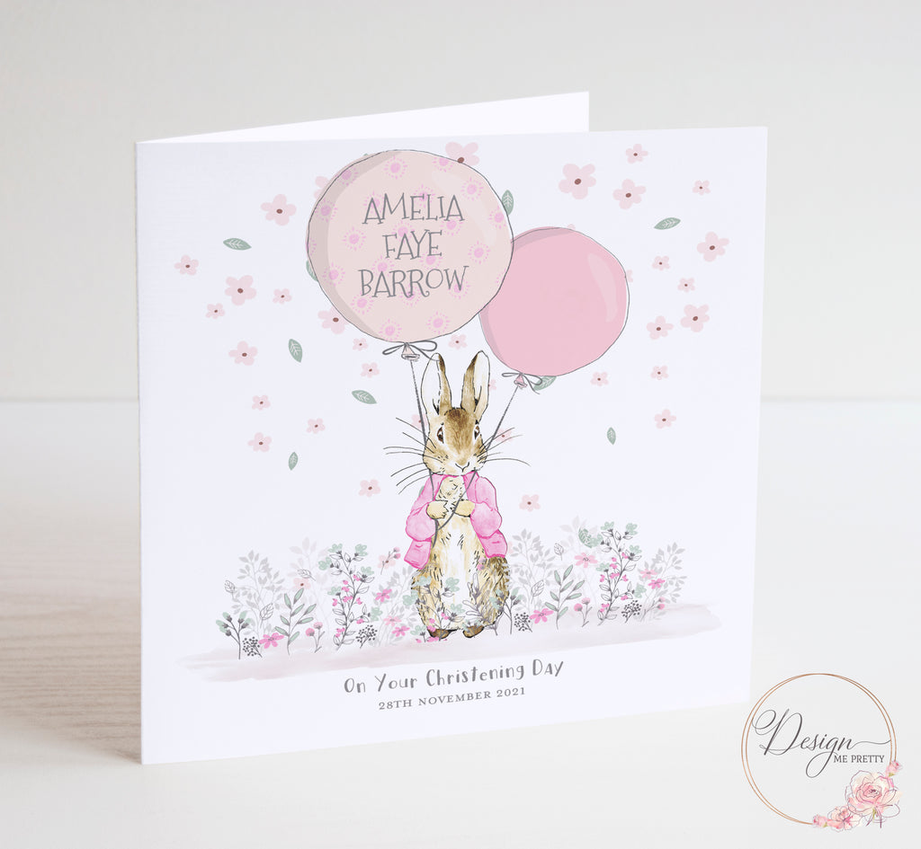 Peter Rabbit Girls Christening Card - Flopsy