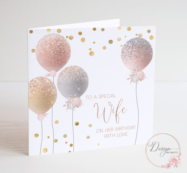 Rose Gold Birthday Card for Wife