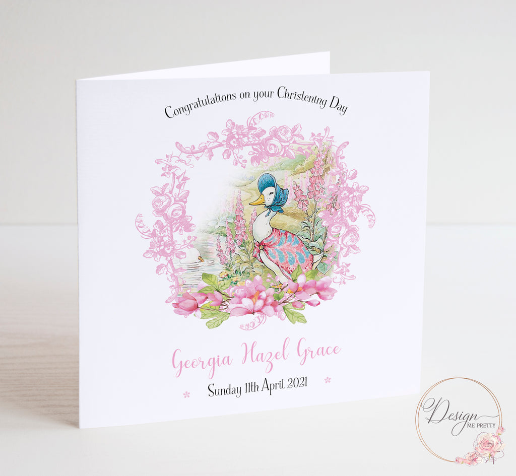 Jemima Puddleduck Girls Christening Card - Peter Rabbit