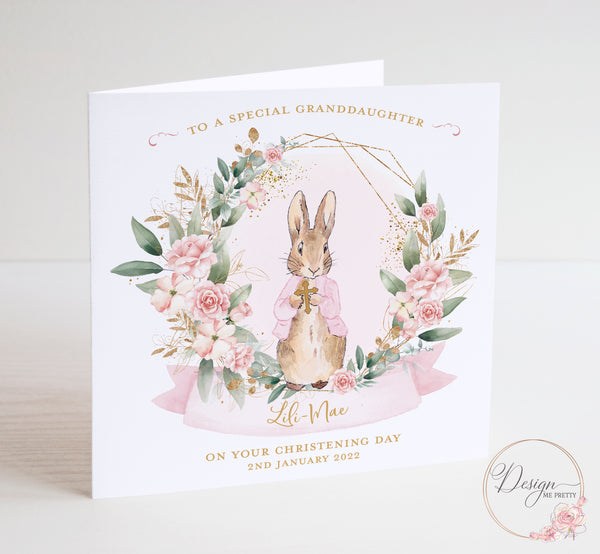 Peter Rabbit Girls Christening Card - Flopsy Bunny