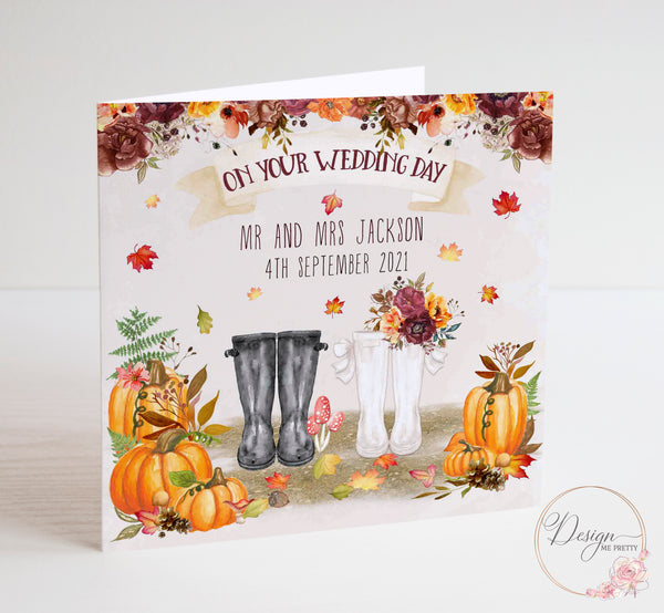 Autumn Wellies Wedding Card