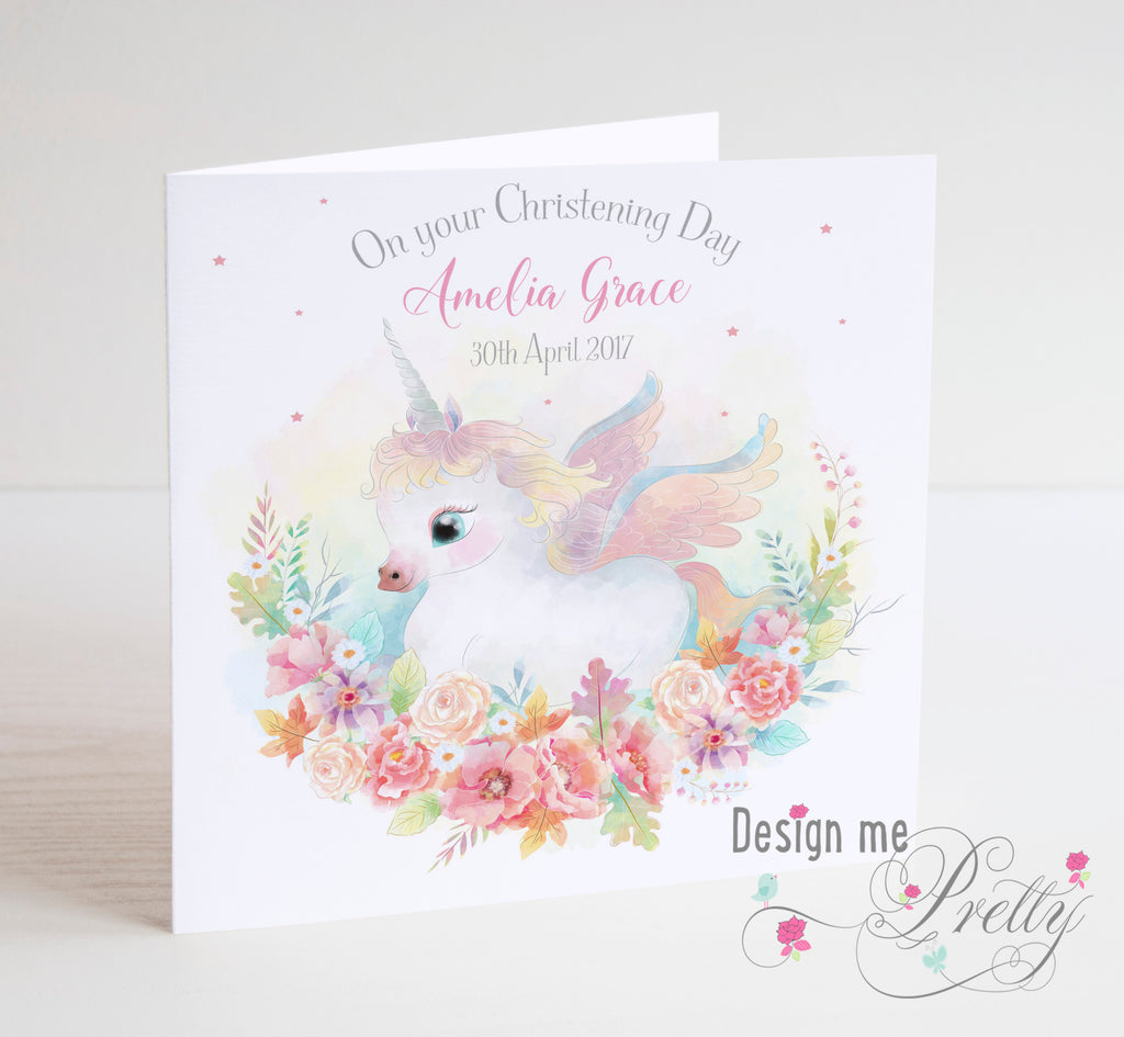 Girls Unicorn Christening Card