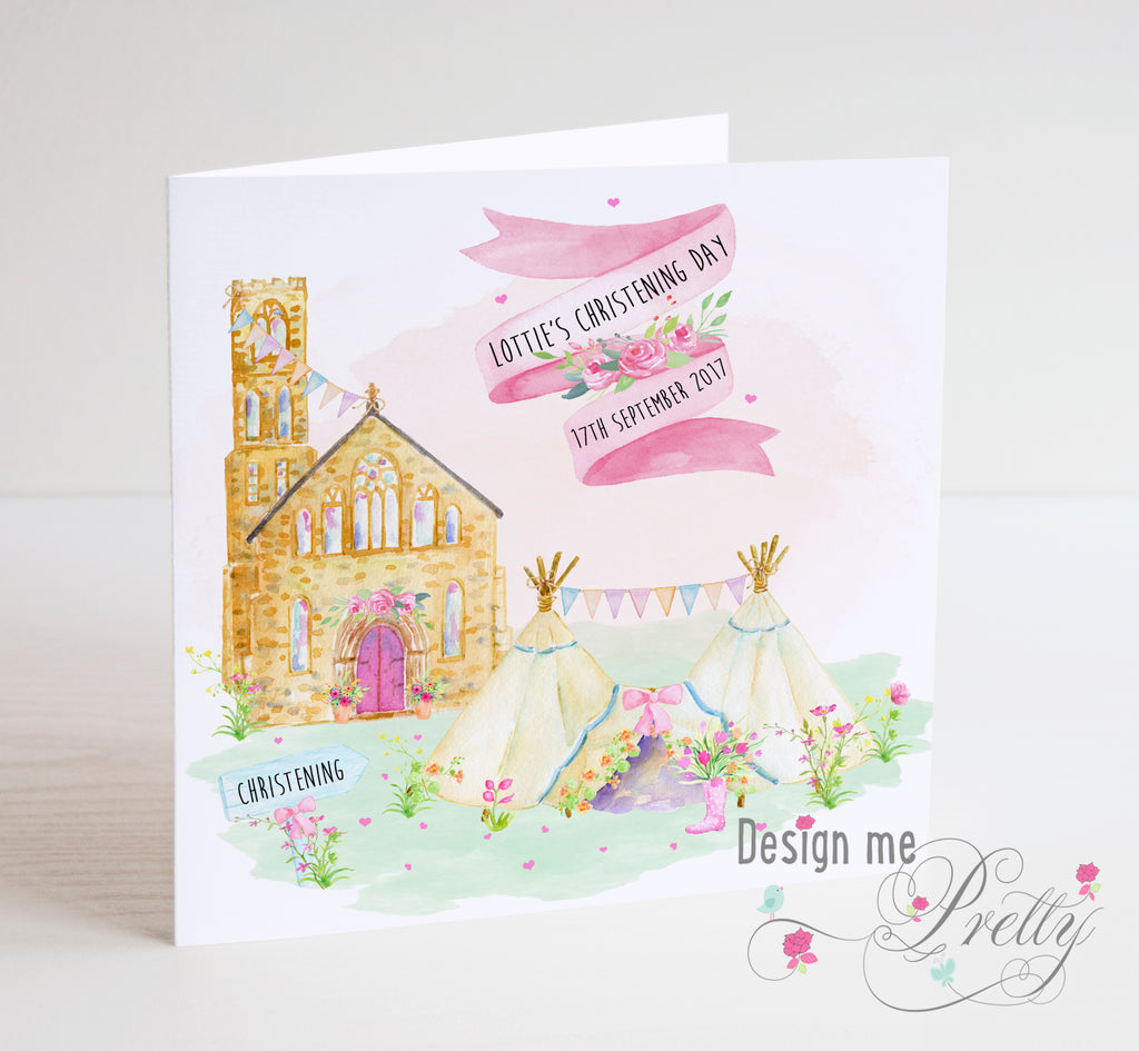 Church Christening Card - Girls