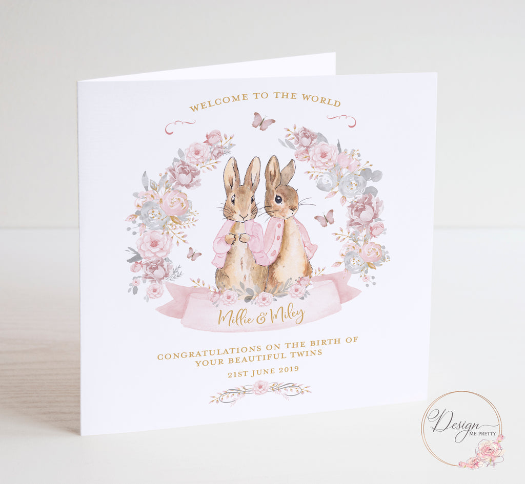 Peter Rabbit Twin New Baby Card - Baby Girls