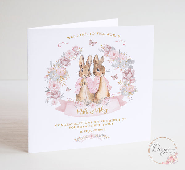 Peter Rabbit Twin New Baby Card - Baby Girls