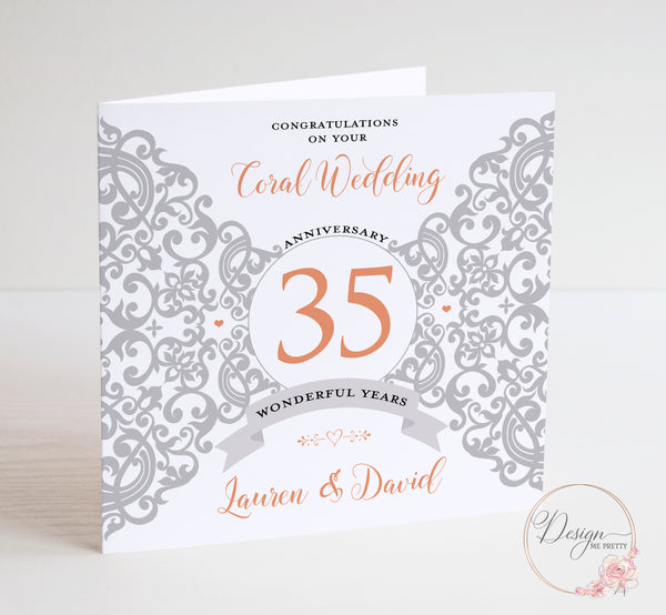 Coral Wedding Anniversary Card - 35 Years