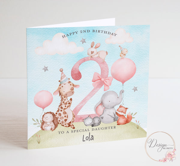 Girls Baby Animal Birthday Card 1-9