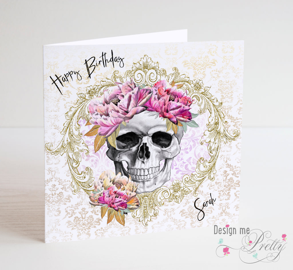 Skull and Flowers Birthday Card