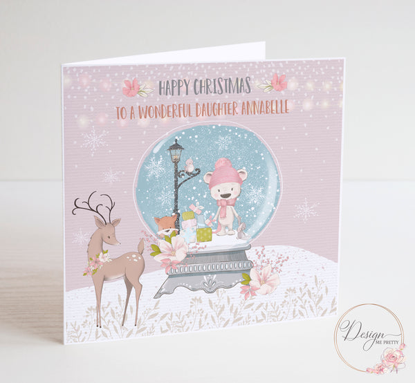 Cute Snow Globe Christmas Card with Bear & Friends