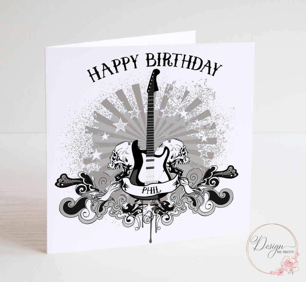 Guitar and Skulls Birthday Card