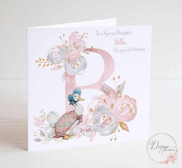 Jemima Puddleduck Girls Birthday Card - Peter Rabbit A-Z