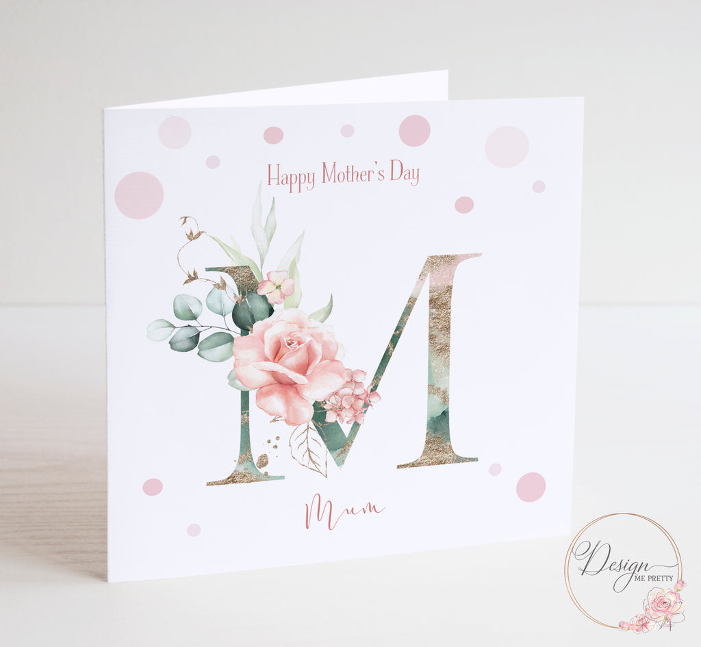 Floral Initial Mothers Day Card