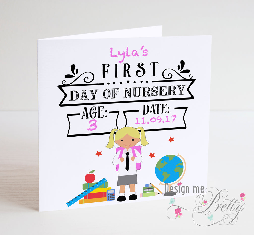 Girls First Day at Nursery Card