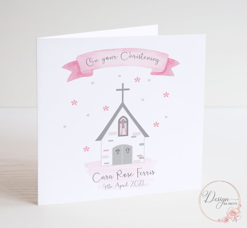 Church Christening Card - Girls