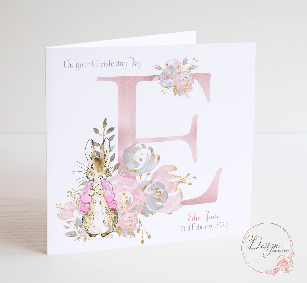 Peter Rabbit Girls A-Z Christening Card - Flopsy