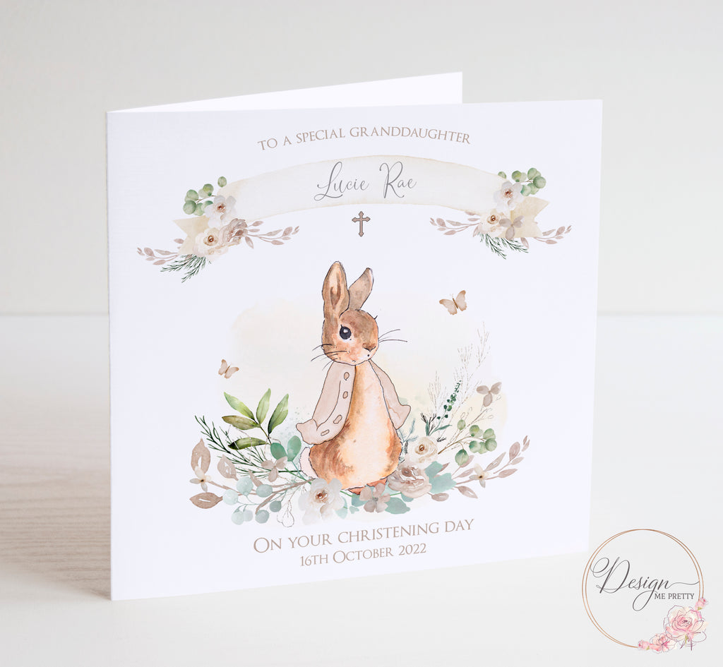 Peter Rabbit Neutral Christening Card - Boho