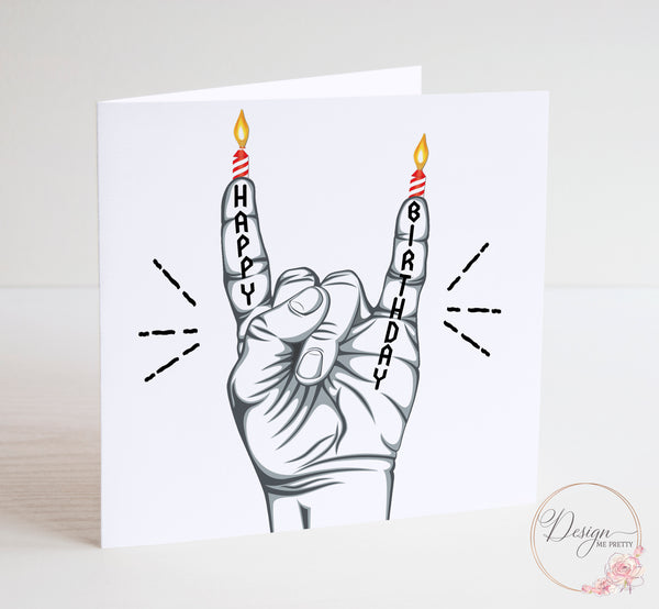 Heavy Metal Rock Horns Birthday Card