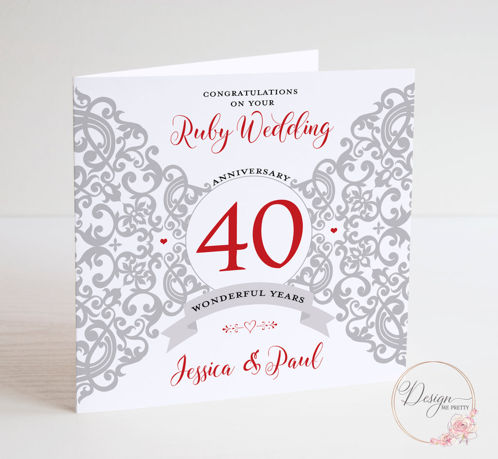 Ruby Wedding Anniversary Card - 40 Years