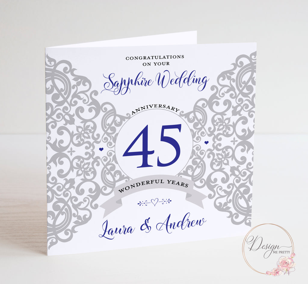 Sapphire Wedding Anniversary Card - 45 Years