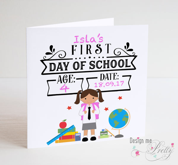 Girls First Day at School Card