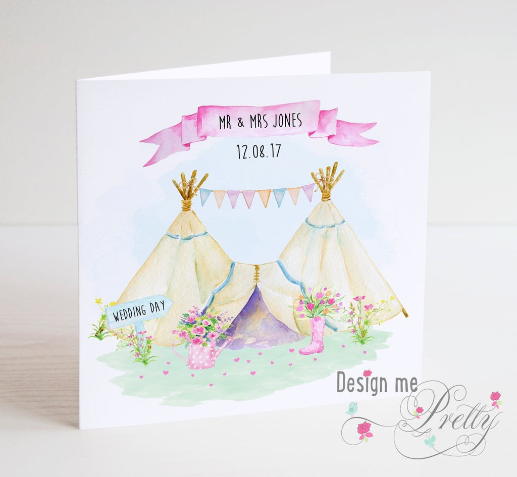 Festival Wedding Card - Teepee - Wellies