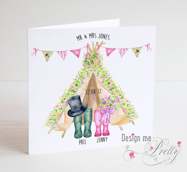 Festival Wedding Card - Teepee - Wellies