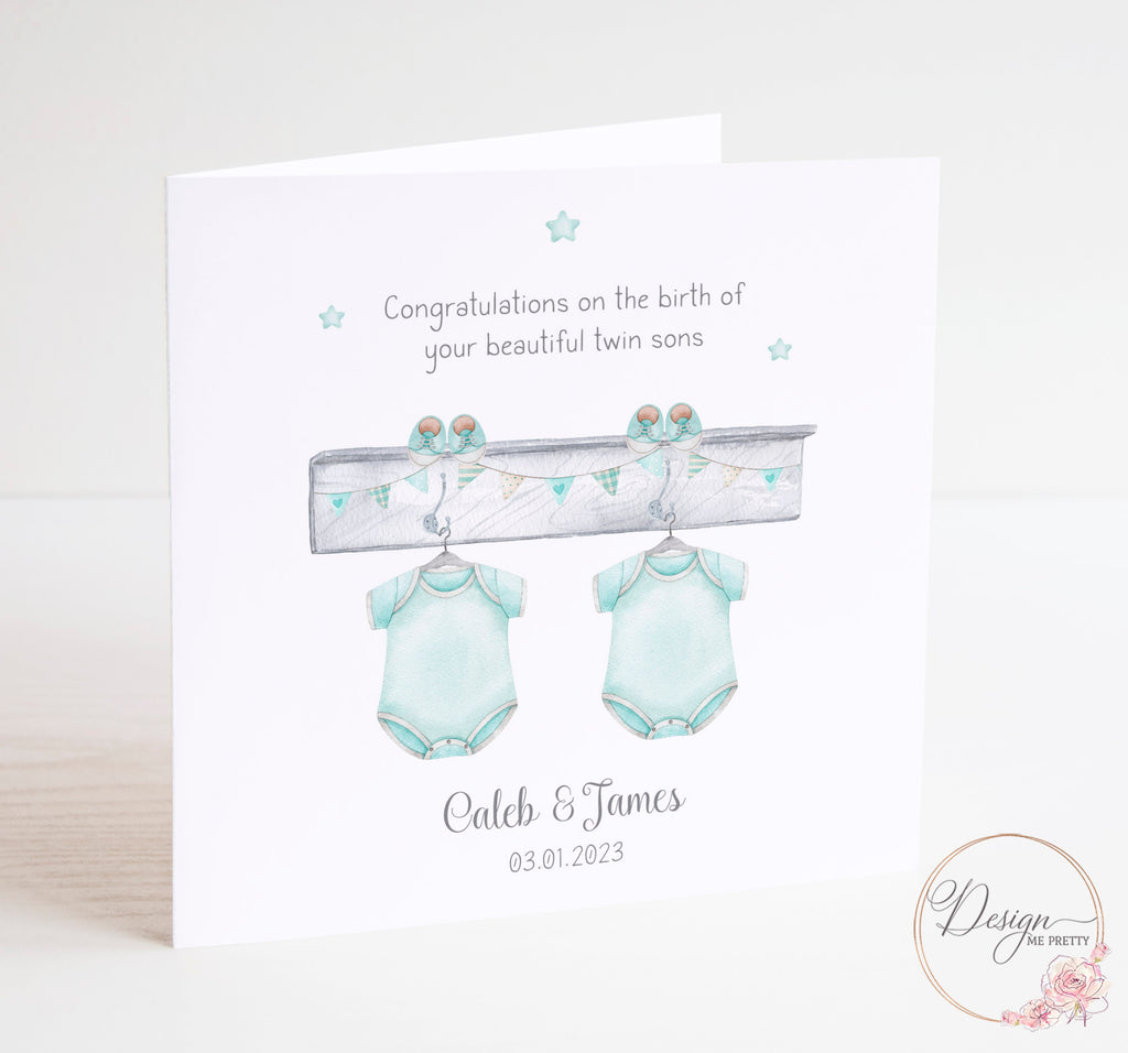 Personalised New Baby Card - Twin Boys