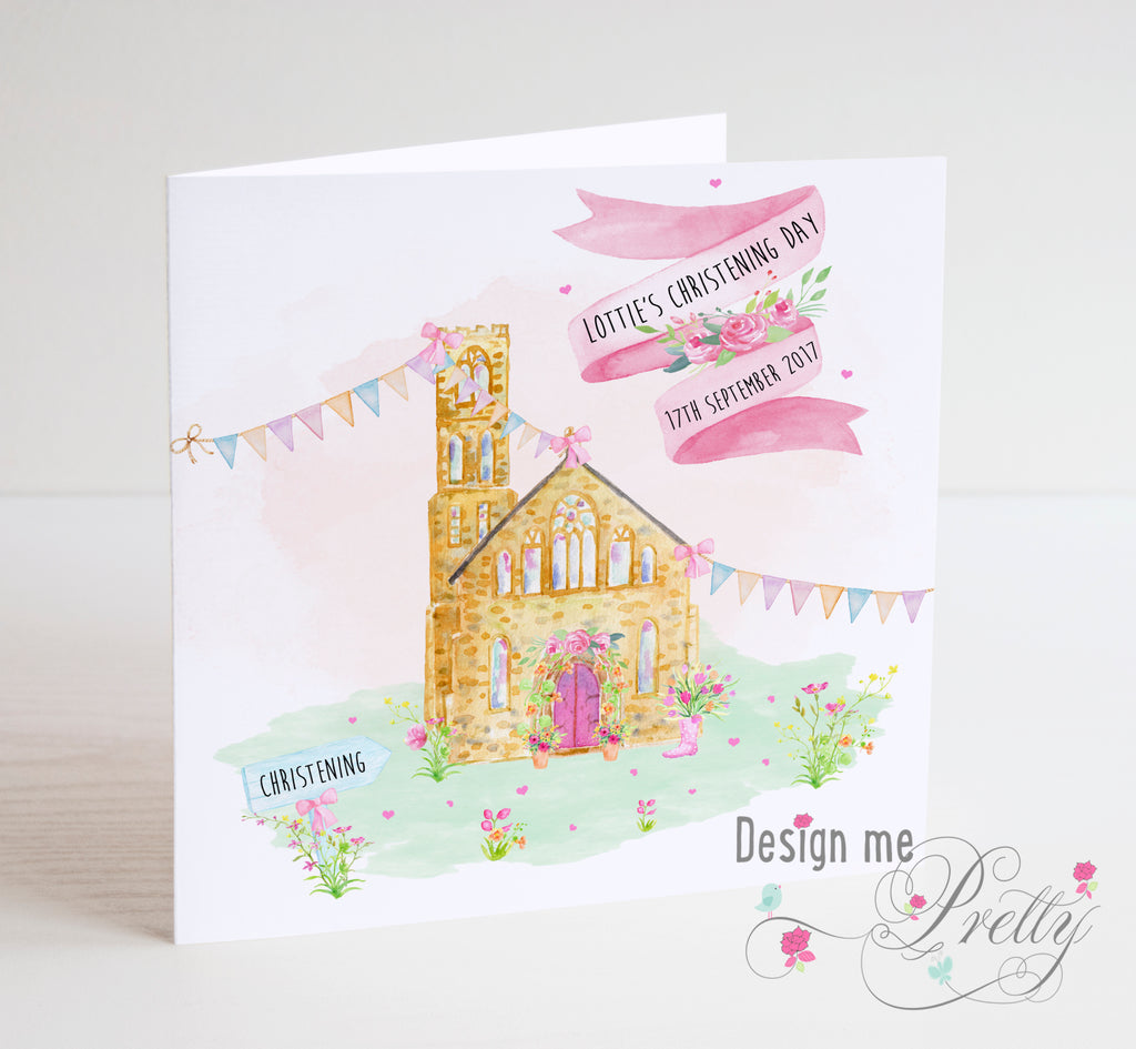 Church Christening Card - Girls