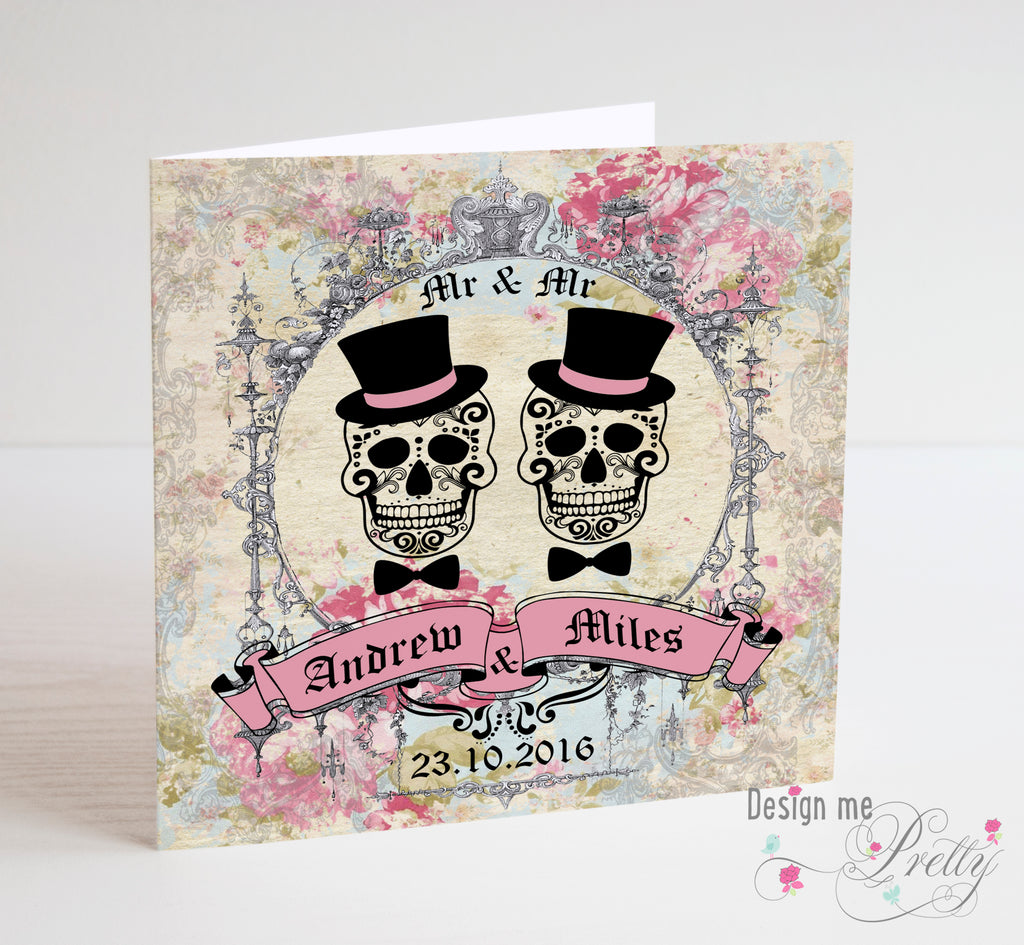 Sugar Skull Wedding Card - Mr & Mr Civil Partnership