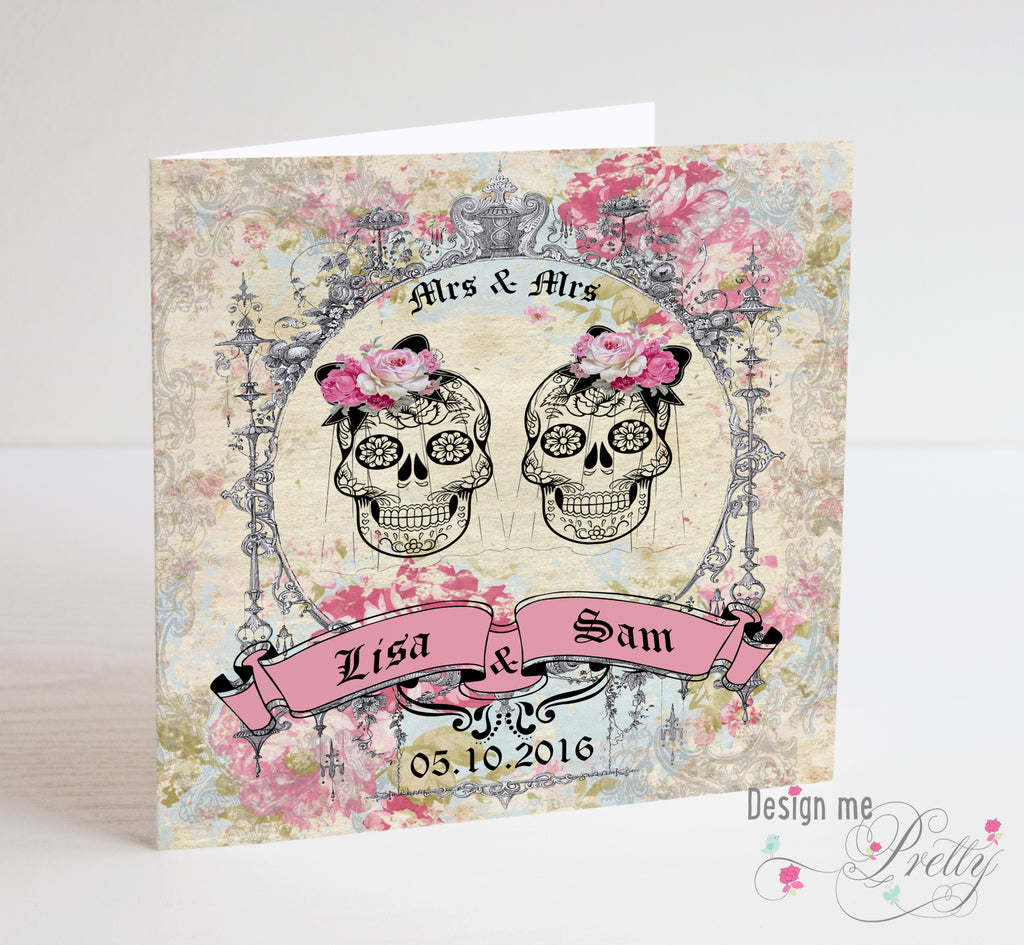 Sugar Skull Wedding Card - Mrs & Mrs Civil Partnership